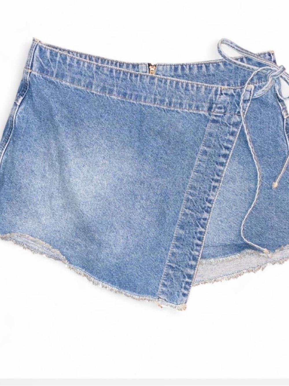We The Free Blue Denim Wrap Shorts with Side Tie